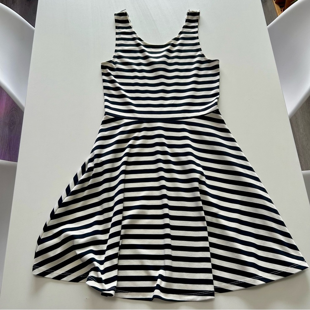 Black and White Striped Skater Mini Dress